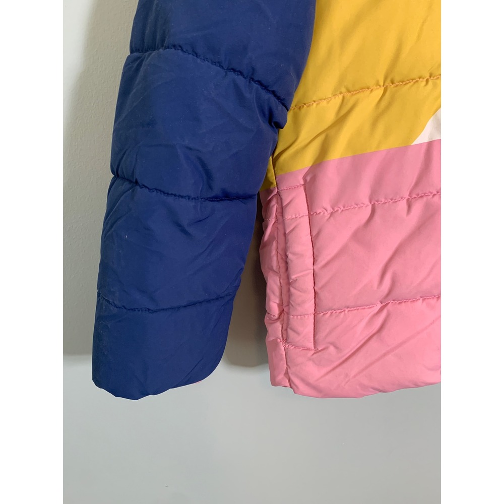 Boden Star Colorblock Puffer Jacket Girls 7-8Y Multi-Color Sherpa Lined Hood - Picture 3 of 13